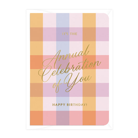 'Annual Celebration of You' Warm Gingham Birthday Card
