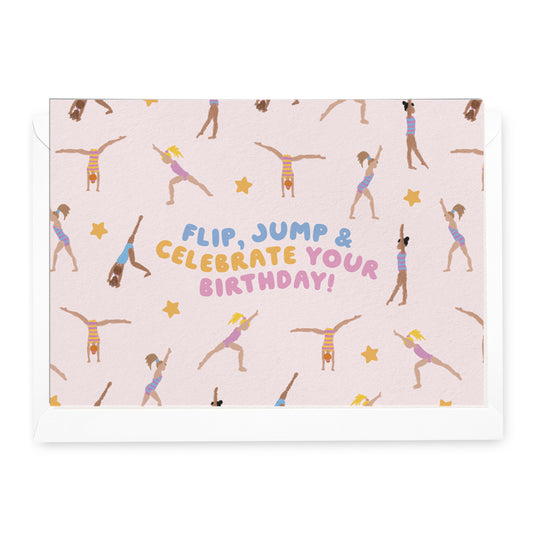 'Flip, Jump & Celebrate your Birthday' Gymnastics Birthday Card