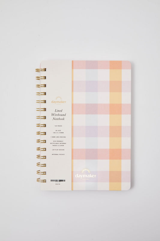 'Sunshine Gingham' Lined Wirebound Notebook
