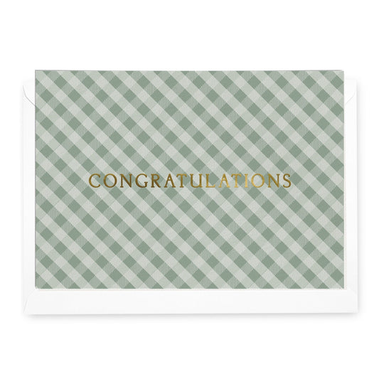 'Congratulations' Sage Gingham Greeting Card (RRP $6.95)