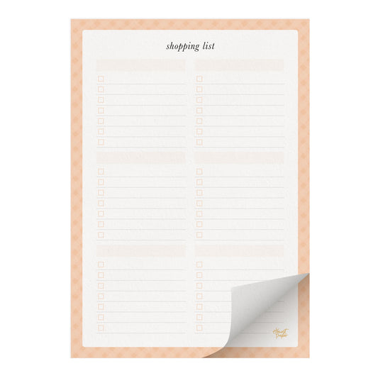 Peach Gingham 'Shopping List' Magnetised A5 Notepad (RRP $14.95)