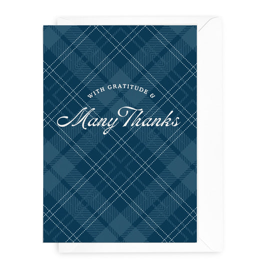 'With Gratitude & Many Thanks' Navy Tartan Greeting Card (RRP $6.95)